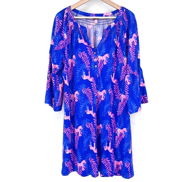 Lilly Pulitzer Dazzle Zebra Teigen Dress with Pink Leaf Patterns - Picture 10 of 10